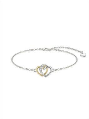 925 Sterling Silver Love Knot Bracelet Two-Tone Heart Adjustable Chain